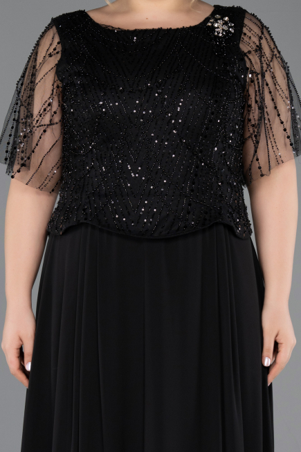 Robe Grande Taille Longue Mousseline Noir ABU5554