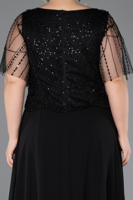Robe Grande Taille Longue Mousseline Noir ABU5554