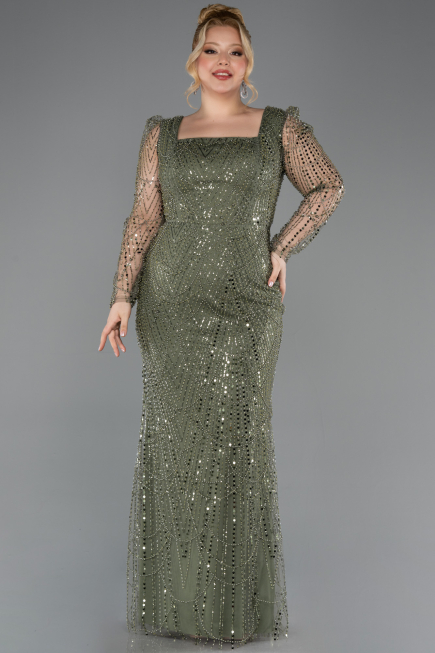 Robe De Fiançailles Grande Taille Perlé Longue Kaki ABU4761