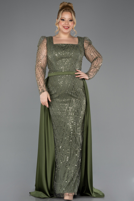Robe De Fiançailles Grande Taille Perlé Longue Kaki ABU4761