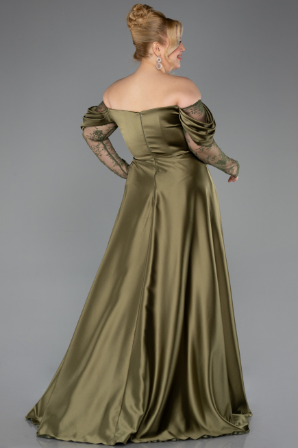 Robe Grande Taille Longue Satin Kaki ABU5261