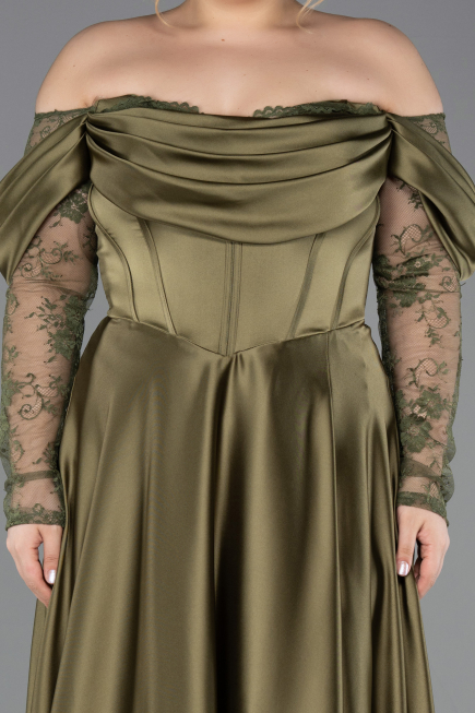 Robe Grande Taille Longue Satin Kaki ABU5261