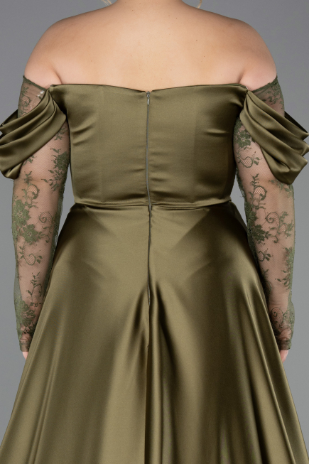 Robe Grande Taille Longue Satin Kaki ABU5261