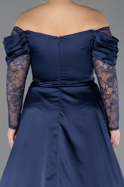 Robe Grande Taille Longue Satin Bleu Marine ABU5261