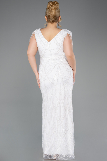 Robe De Soirée Grande Taille Perlé Longue Blanc ABU5336