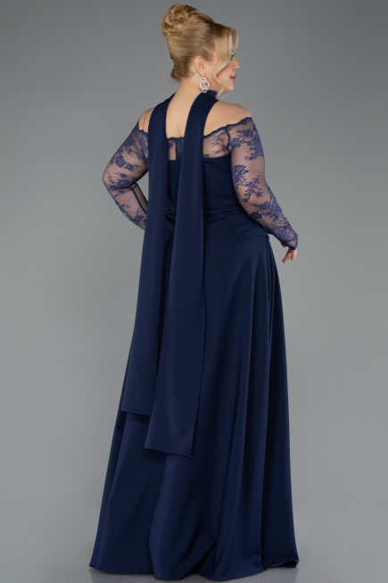 Robe de Soirée Grande Taille Longue Dantelle Bleu Marine ABU5657