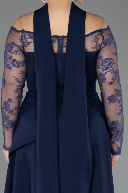 Robe de Soirée Grande Taille Longue Dantelle Bleu Marine ABU5657