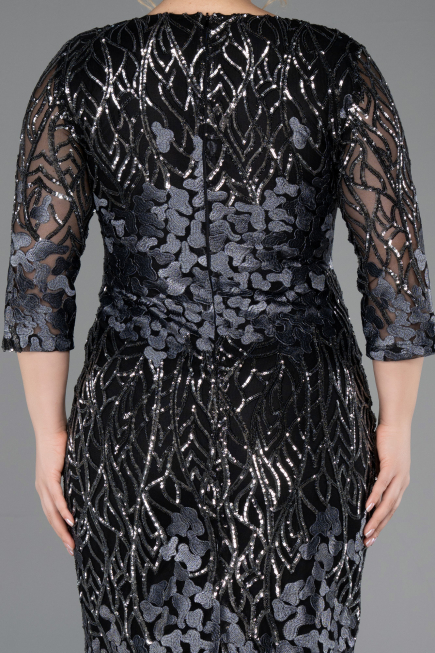Robe de Soirée Grande Taille Courte Squameuse Noir-Anthracite ABK1284