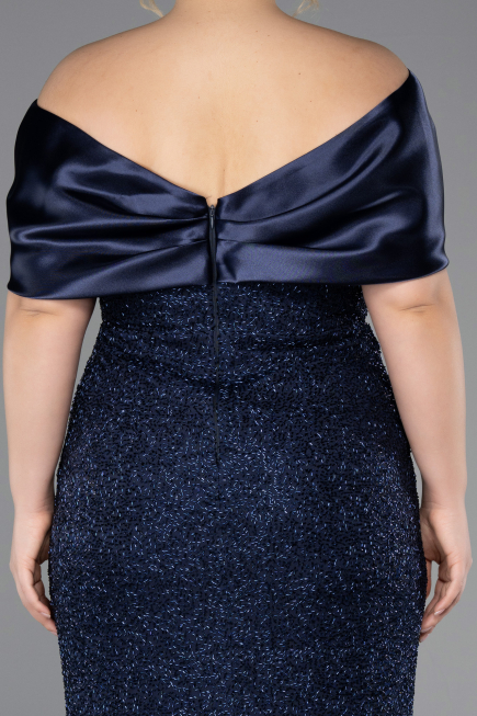 Robe De Invitation Grande Taille Midi Perlé Bleu Marine ABK2509