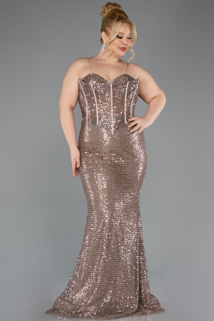 Robe Grande Taille Longue Perlé Cuivre ABU5661