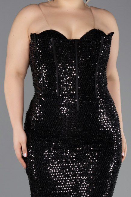 Robe Grande Taille Longue Perlé Noir ABU5661