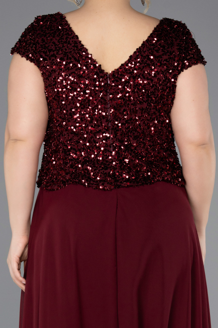 Robe de Soirée Grande Taille Longue Mousseline Rouge Bordeaux ABU5651