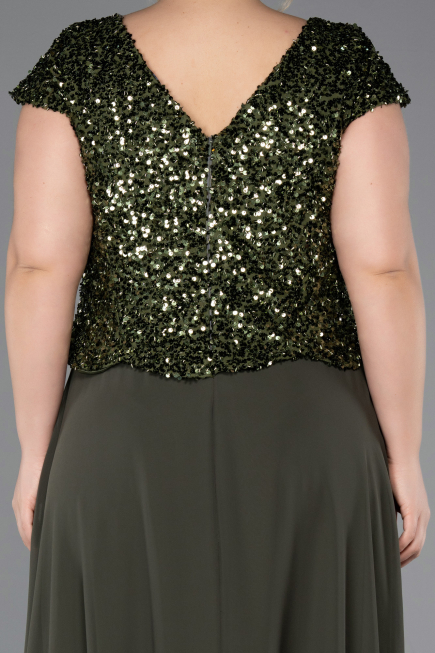 Robe de Soirée Grande Taille Longue Mousseline Kaki ABU5651