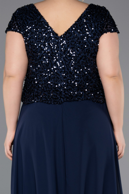 Robe de Soirée Grande Taille Longue Mousseline Bleu Marine ABU5651