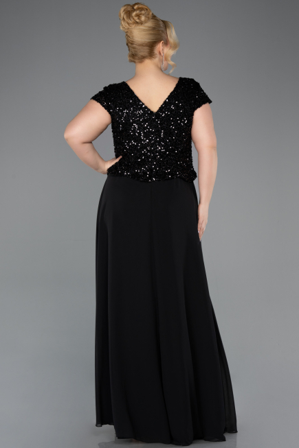 Robe de Soirée Grande Taille Longue Mousseline Noir ABU5651