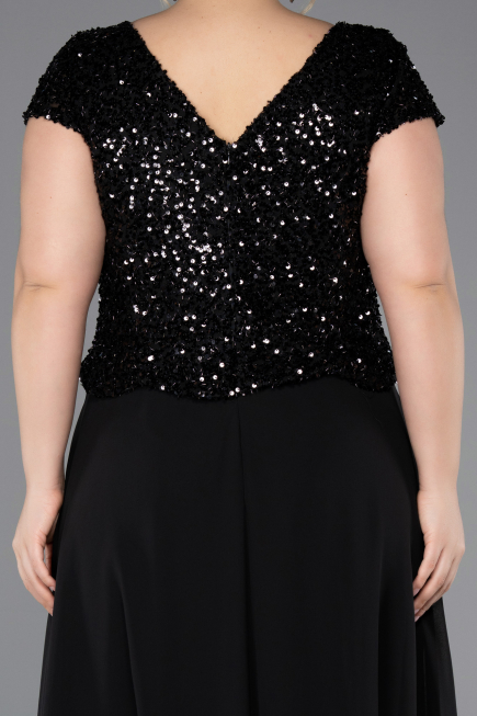 Robe de Soirée Grande Taille Longue Mousseline Noir ABU5651