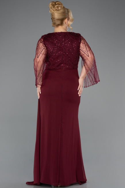 Robe de Soirée Grande Taille Longue Mousseline Rouge Bordeaux ABU5624