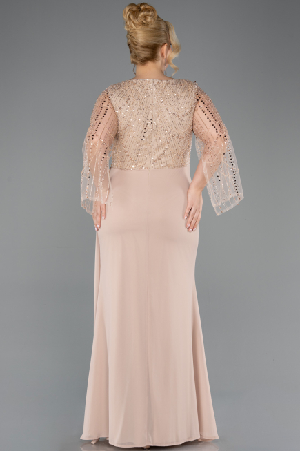 Robe de Soirée Grande Taille Longue Mousseline Or ABU5624