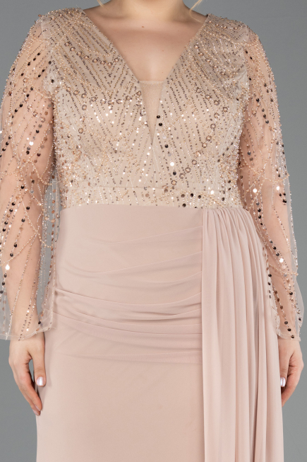 Robe de Soirée Grande Taille Longue Mousseline Or ABU5624