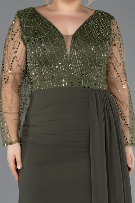 Robe de Soirée Grande Taille Longue Mousseline Kaki ABU5624