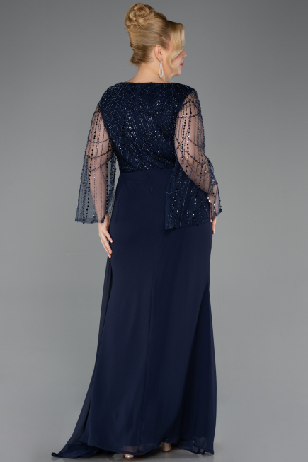 Robe de Soirée Grande Taille Longue Mousseline Bleu Marine ABU5624