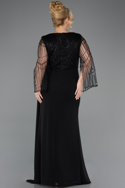 Robe de Soirée Grande Taille Longue Mousseline Noir ABU5624