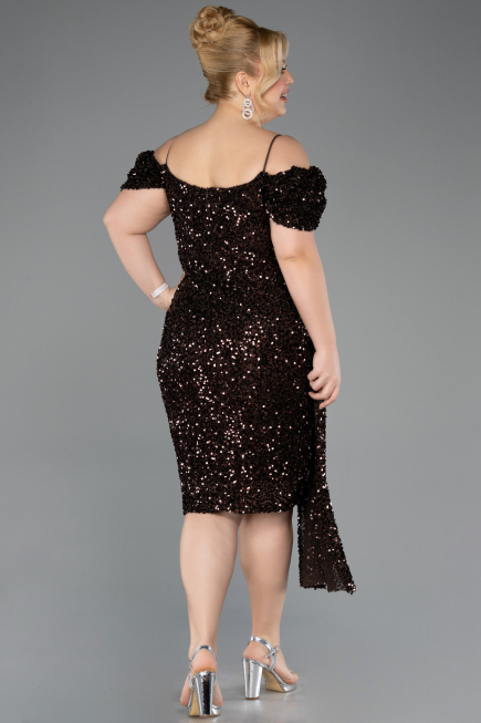 Robe De Invitation Grande Taille Midi Brun ABK2534