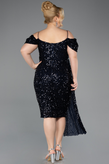 Robe De Invitation Grande Taille Midi Bleu Marine ABK2534