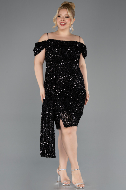 Robe De Invitation Grande Taille Midi Noir ABK2534