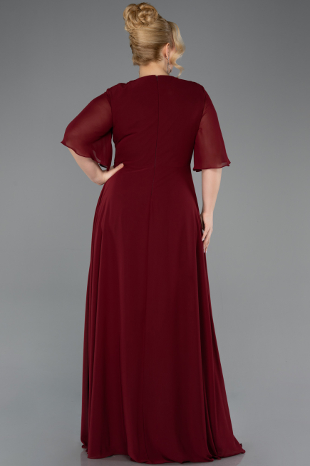 Robe de Soirée Grande Taille Longue Mousseline Rouge Bordeaux ABU5613