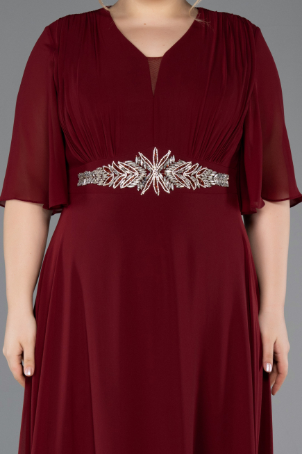 Robe de Soirée Grande Taille Longue Mousseline Rouge Bordeaux ABU5613