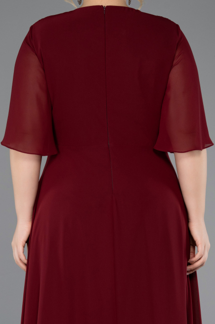 Robe de Soirée Grande Taille Longue Mousseline Rouge Bordeaux ABU5613