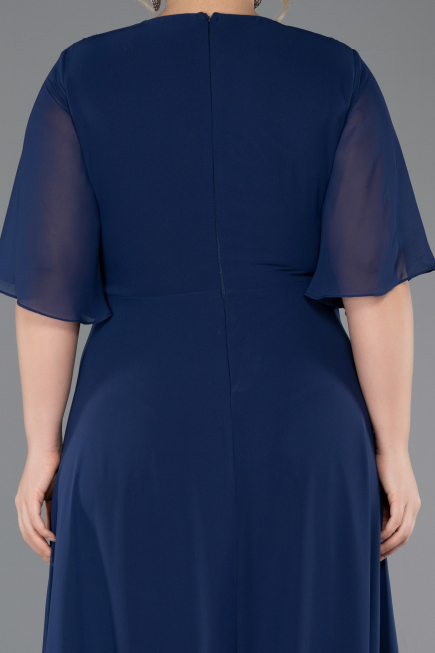 Robe de Soirée Grande Taille Longue Mousseline Bleu Marine ABU5613