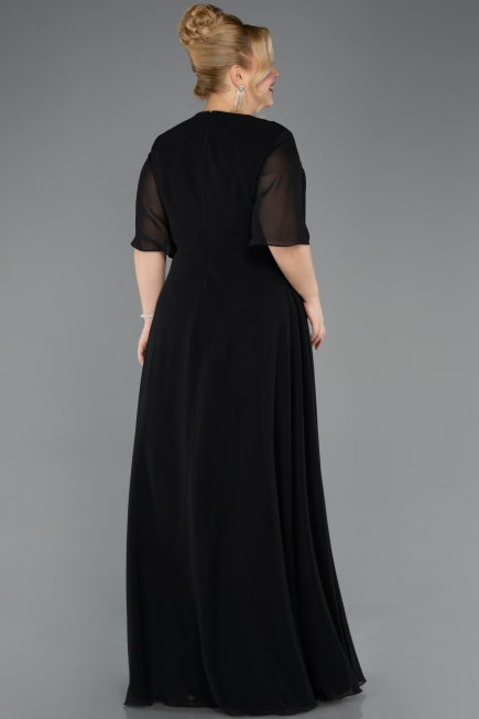 Robe de Soirée Grande Taille Longue Mousseline Noir ABU5613