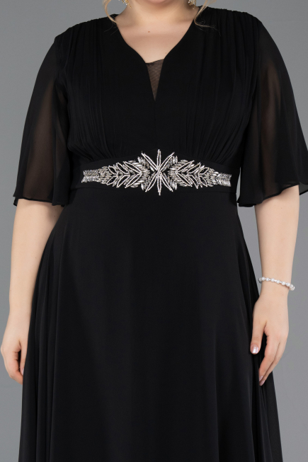Robe de Soirée Grande Taille Longue Mousseline Noir ABU5613