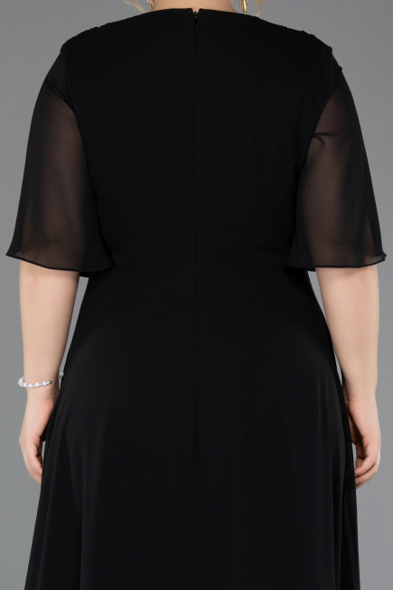 Robe de Soirée Grande Taille Longue Mousseline Noir ABU5613