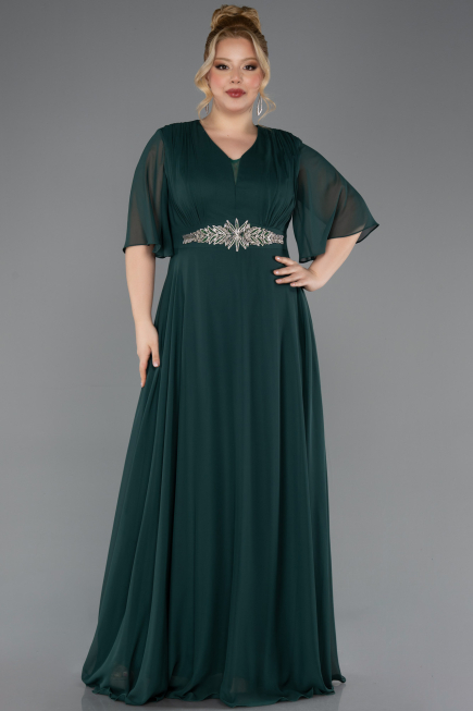Robe de Soirée Grande Taille Longue Mousseline Émeraude ABU5613