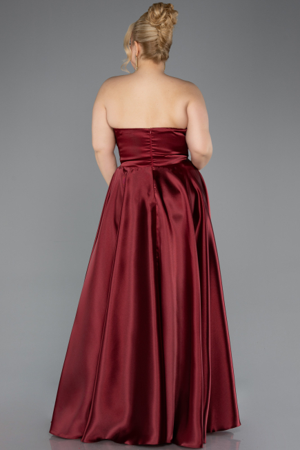 Robe de Soirée Grande Taille Longue Satin Rouge Bordeaux ABU5650