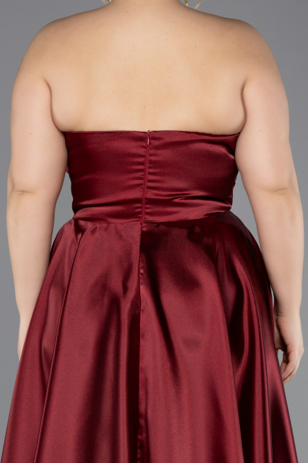 Robe de Soirée Grande Taille Longue Satin Rouge Bordeaux ABU5650