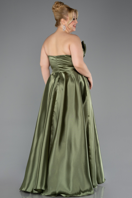 Robe de Soirée Grande Taille Longue Satin Kaki ABU5650