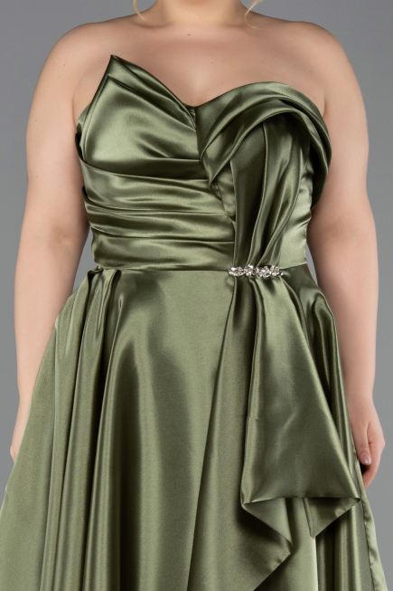 Robe de Soirée Grande Taille Longue Satin Kaki ABU5650