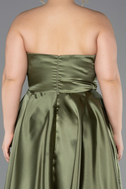 Robe de Soirée Grande Taille Longue Satin Kaki ABU5650