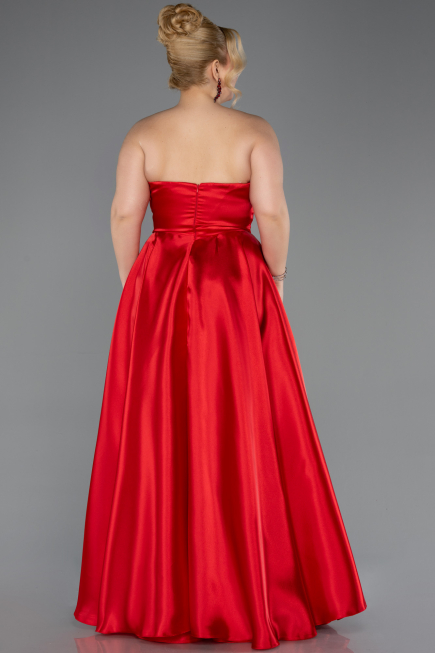Robe de Soirée Grande Taille Longue Satin Rouge ABU5650