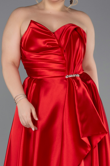 Robe de Soirée Grande Taille Longue Satin Rouge ABU5650