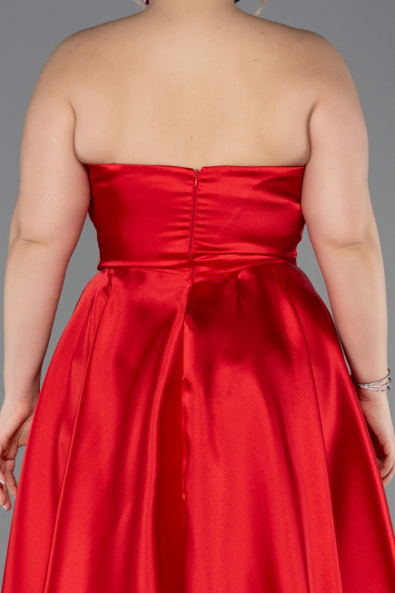Robe de Soirée Grande Taille Longue Satin Rouge ABU5650