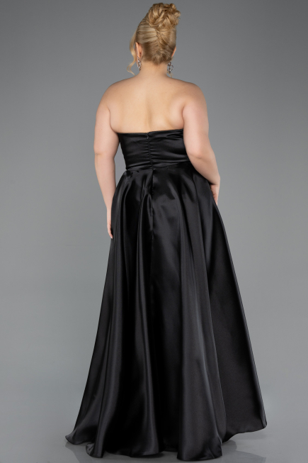 Robe de Soirée Grande Taille Longue Satin Noir ABU5650