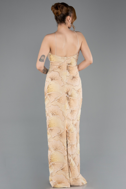 Robe de Soirée Longue Squameuse Or ABU5713