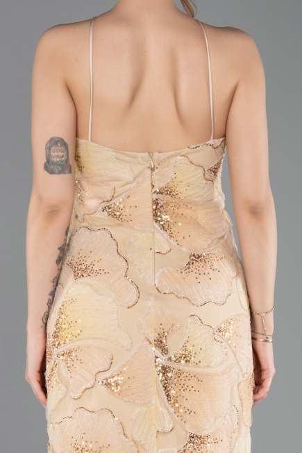 Robe de Soirée Longue Squameuse Or ABU5713