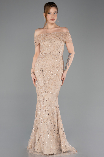 Robe de Soirée Longue Perlé Or ABU5694