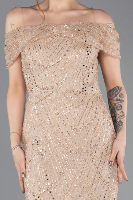 Robe de Soirée Longue Perlé Or ABU5694